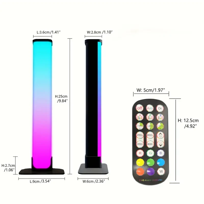 2pcs Smart LED Light Bars - RGB Night Light with Music Sync