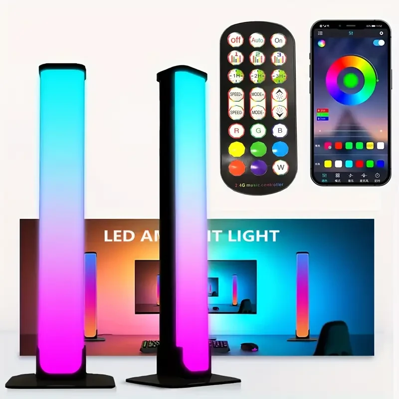 2pcs Smart LED Light Bars - RGB Night Light with Music Sync