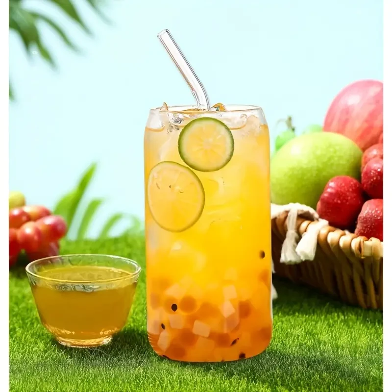 6 Pack Glass Cup Set with Bamboo Lids & Glass Straws - 500ml