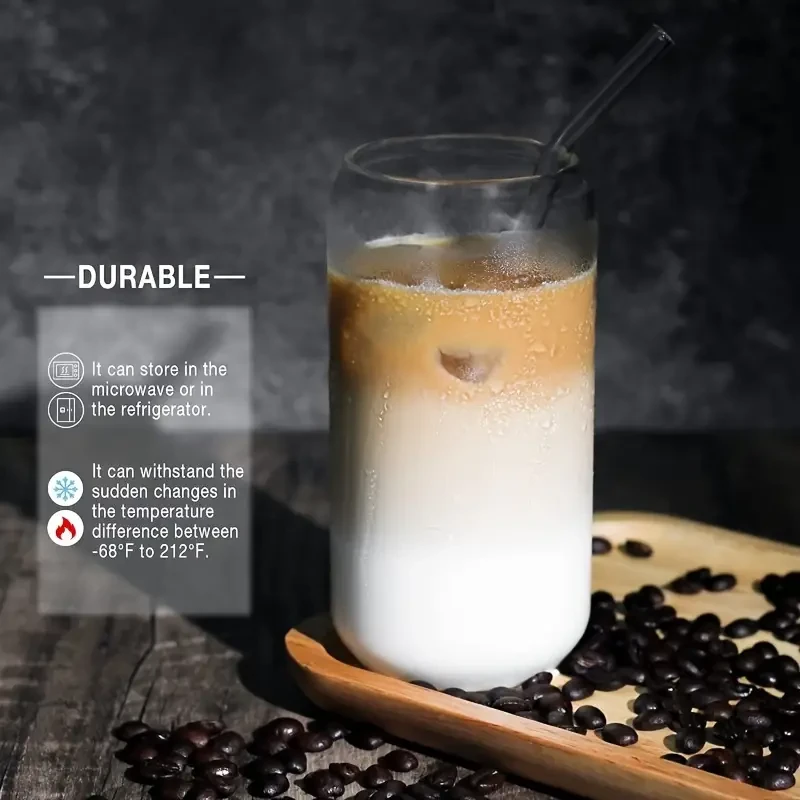 6 Pack Glass Cup Set with Bamboo Lids & Glass Straws - 500ml