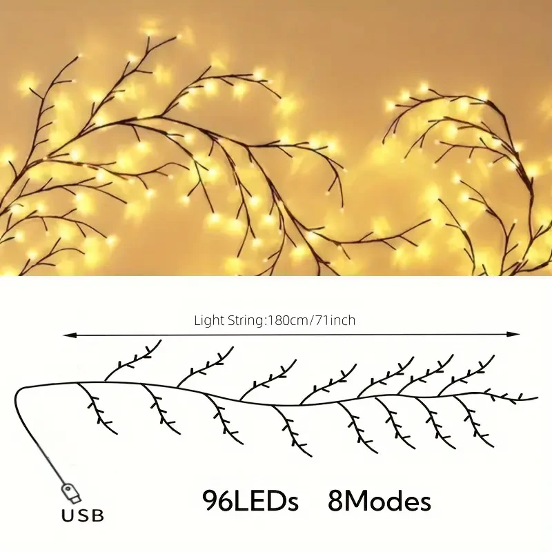 AMill 8-Pattern USB Vine Decorative Lights - 96 LED Branch Lights