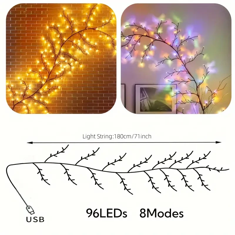AMill 8-Pattern USB Vine Decorative Lights - 96 LED Branch Lights