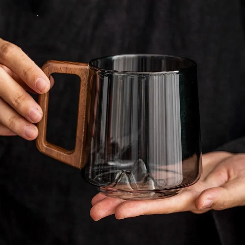 Guanshan Glass Single-layer Side Wooden Handle Drinking Cups