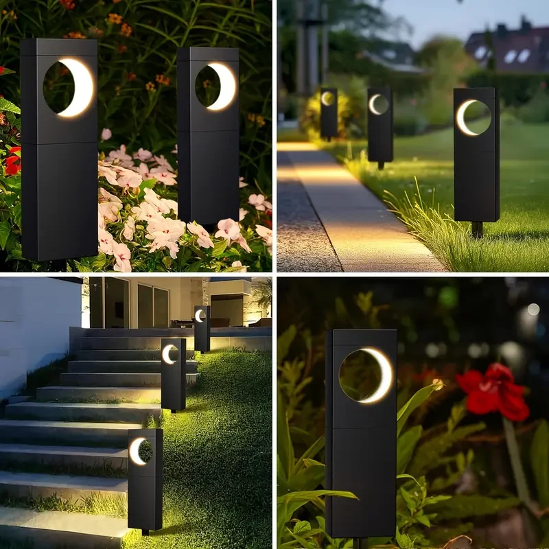 6 Pack Solar Outdoor Path Lights - Moon-Shaped, IPX5 Waterproof
