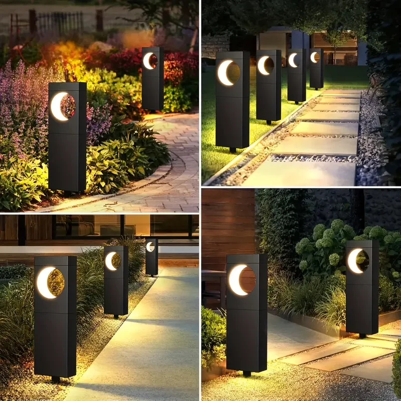 6 Pack Solar Outdoor Path Lights - Moon-Shaped, IPX5 Waterproof