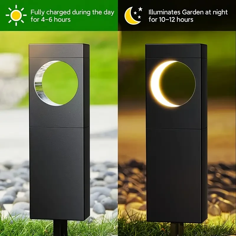 6 Pack Solar Outdoor Path Lights - Moon-Shaped, IPX5 Waterproof