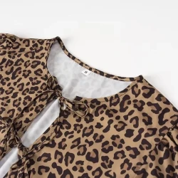 Animal Pattern Lace-up Dress Puff Sleeve Skirt