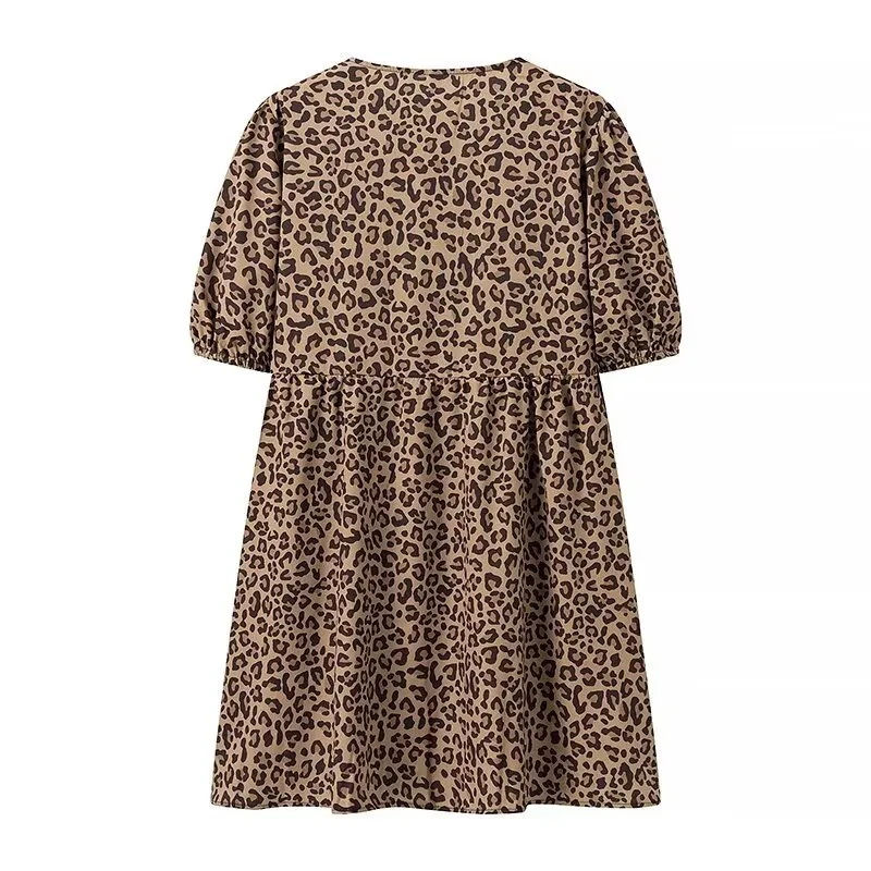 Animal Pattern Lace-up Dress Puff Sleeve Skirt