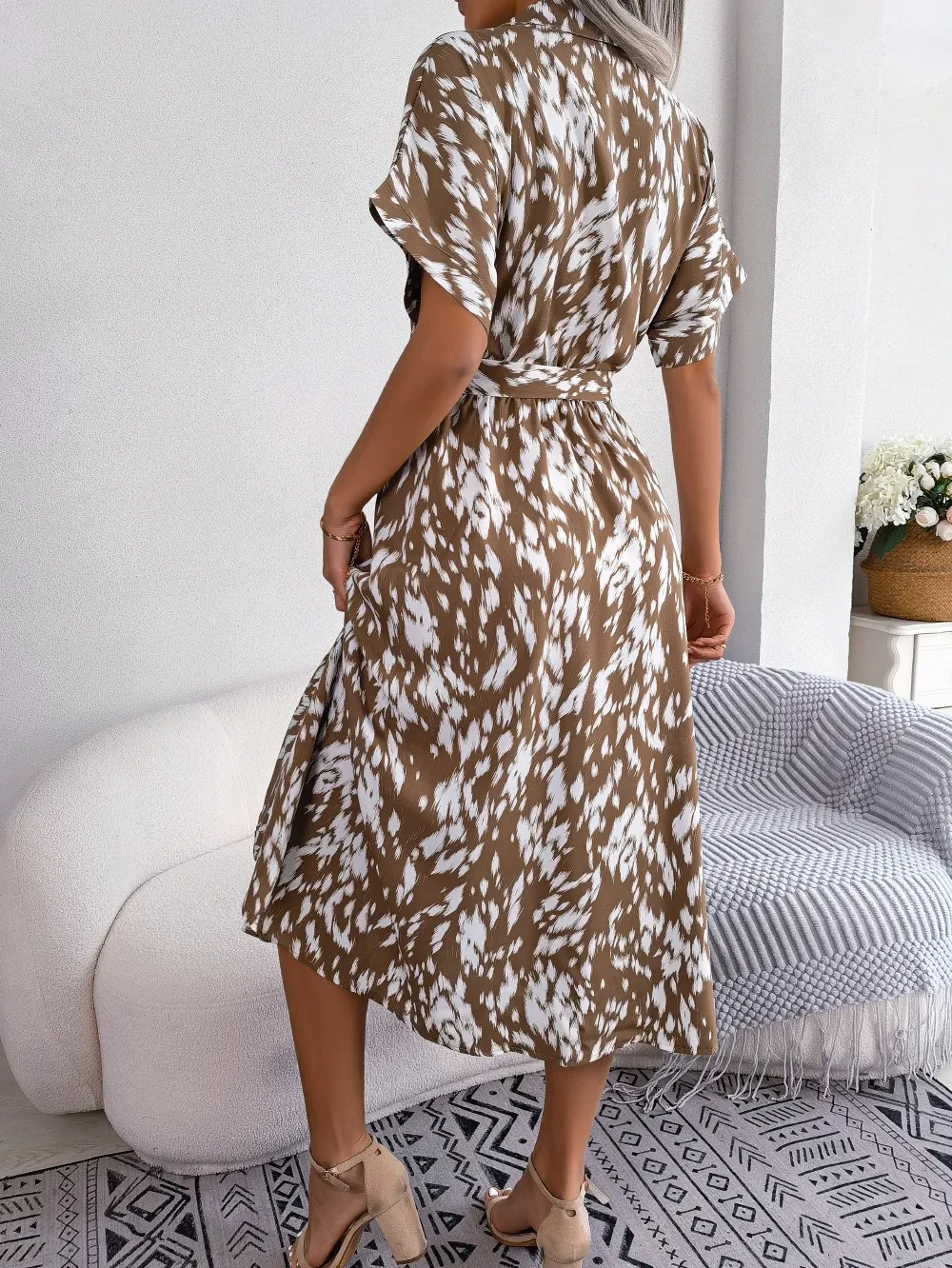 Leisure Loose Leopard Print Lace-up Shirt Dress