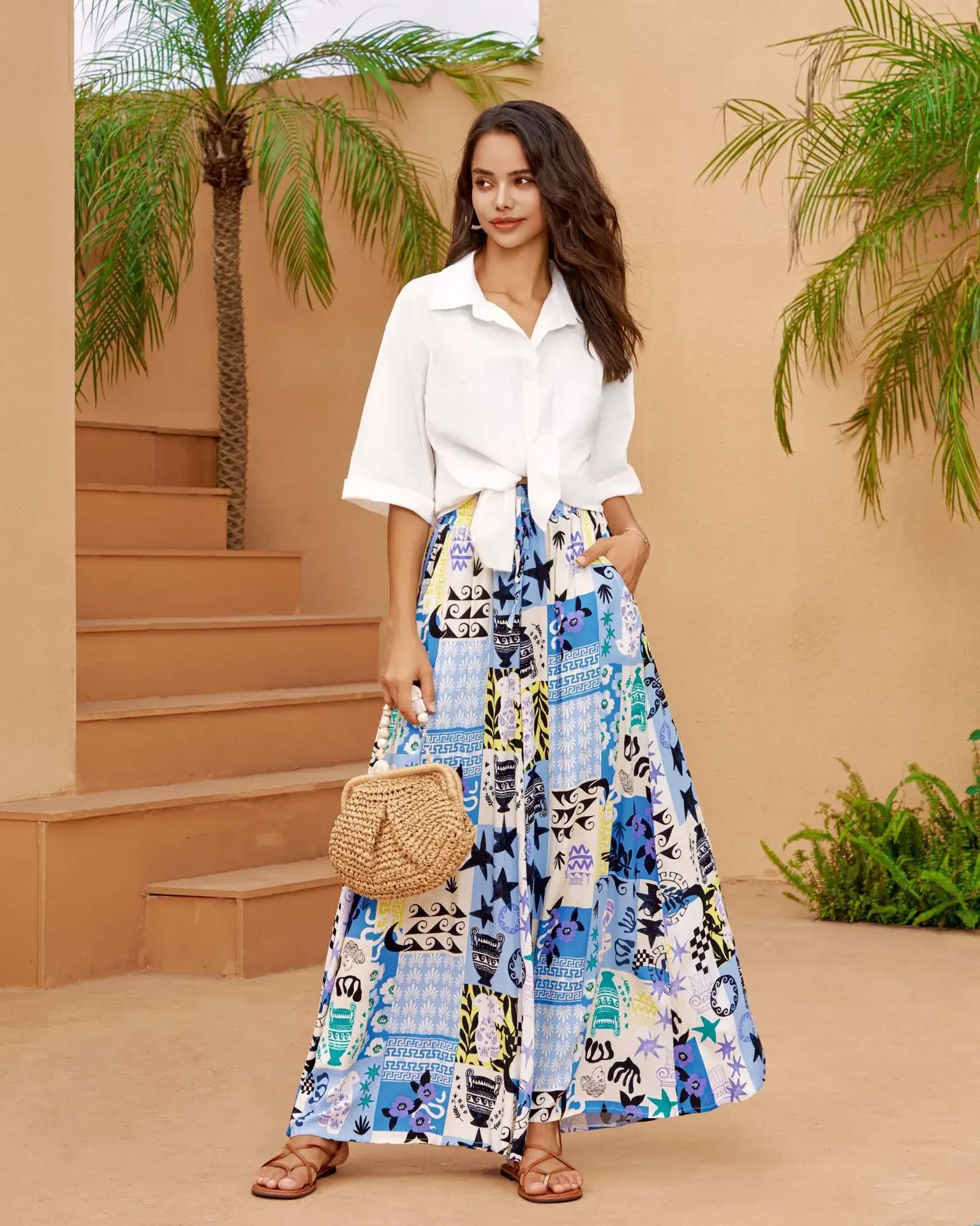 Loose Lace-up Waist Wide-leg Pants For Women