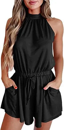 Women's Waist-controlled Lace-up Halter Loose Printed Jumpsuit