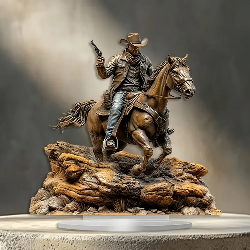 25.4x20.32 cm Boho Chic Cowboy Riding Horse Acrylic Desk Decor
