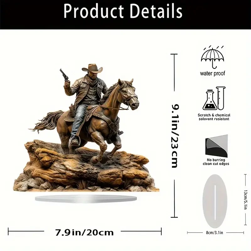 25.4x20.32 cm Boho Chic Cowboy Riding Horse Acrylic Desk Decor