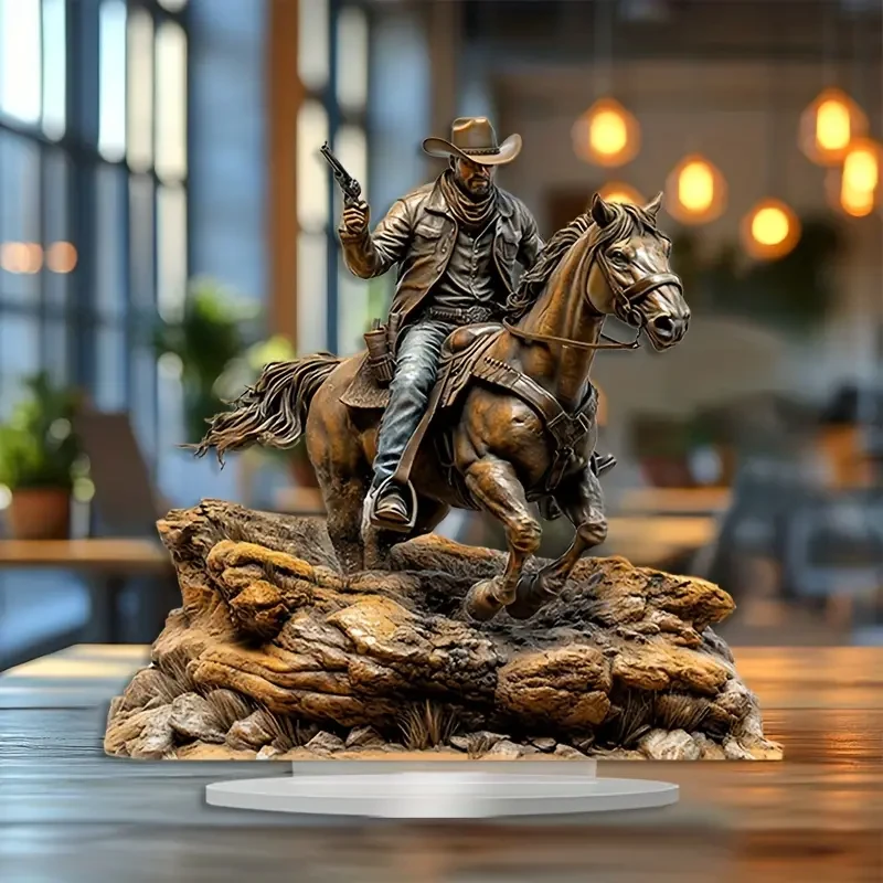 25.4x20.32 cm Boho Chic Cowboy Riding Horse Acrylic Desk Decor