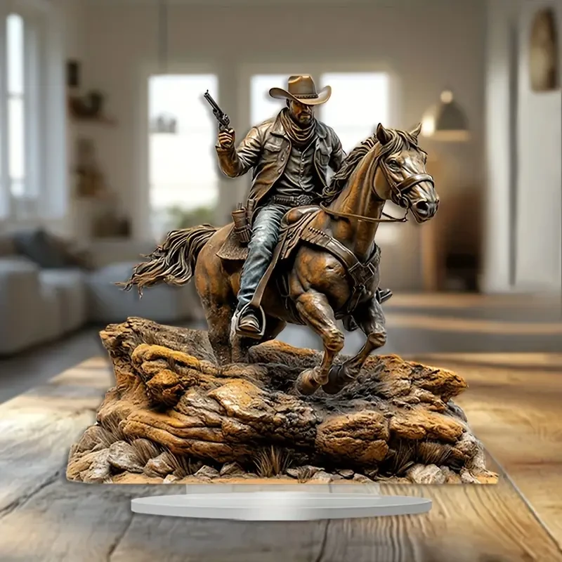 25.4x20.32 cm Boho Chic Cowboy Riding Horse Acrylic Desk Decor