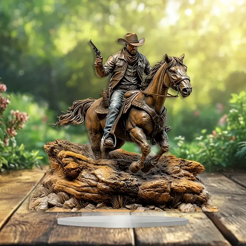25.4x20.32 cm Boho Chic Cowboy Riding Horse Acrylic Desk Decor