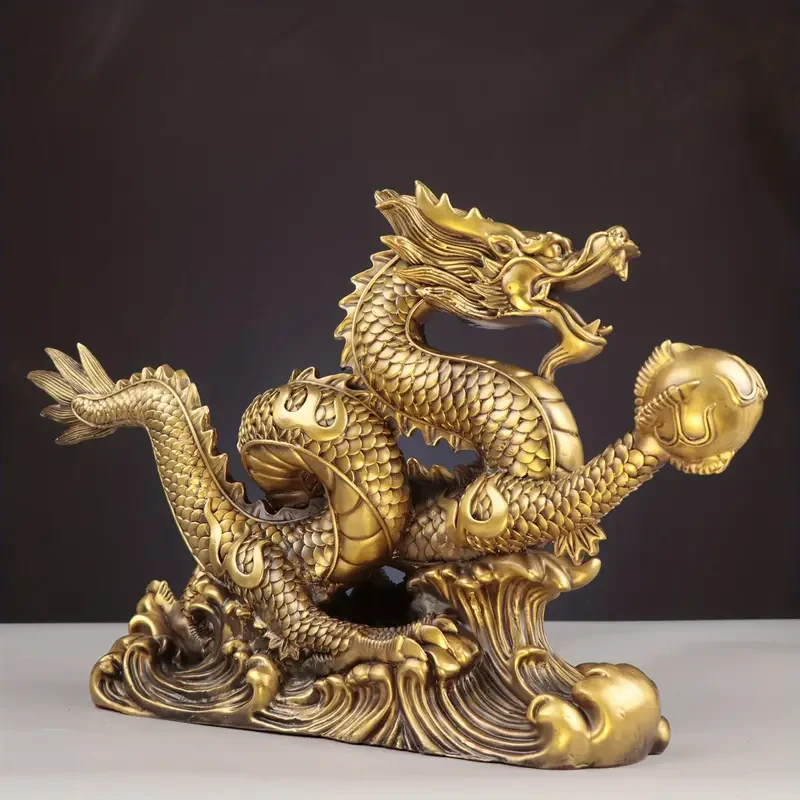1pc, Dragon Figurines Golden Chinese Dragon Statue