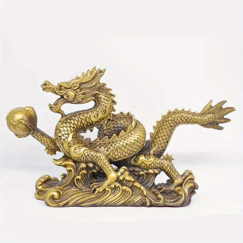 1pc, Dragon Figurines Golden Chinese Dragon Statue