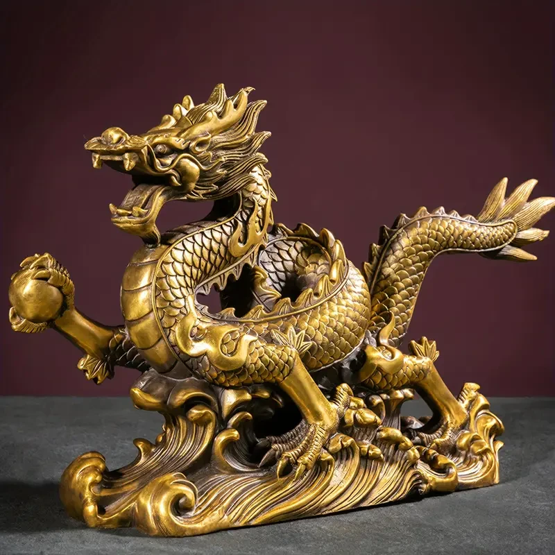 1pc, Dragon Figurines Golden Chinese Dragon Statue
