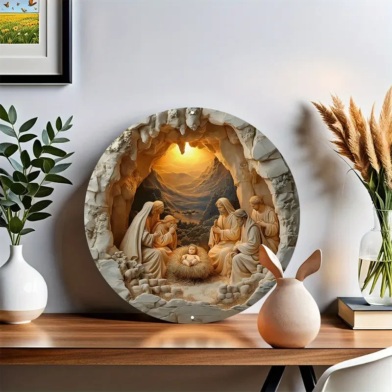 1pc "Nativity" Round Aluminum Sign
