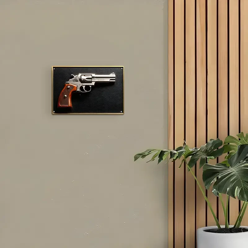 Antique Revolver Gun 3D Visual Effect Metal Plaque for Garden