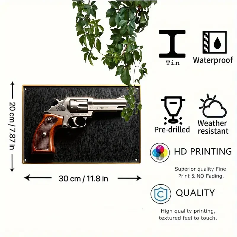 Antique Revolver Gun 3D Visual Effect Metal Plaque for Garden