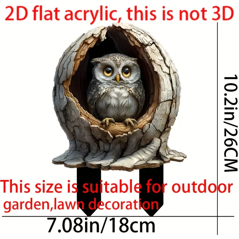 Boho Style Acrylic Owl in Tree Trunk Decorative Stake