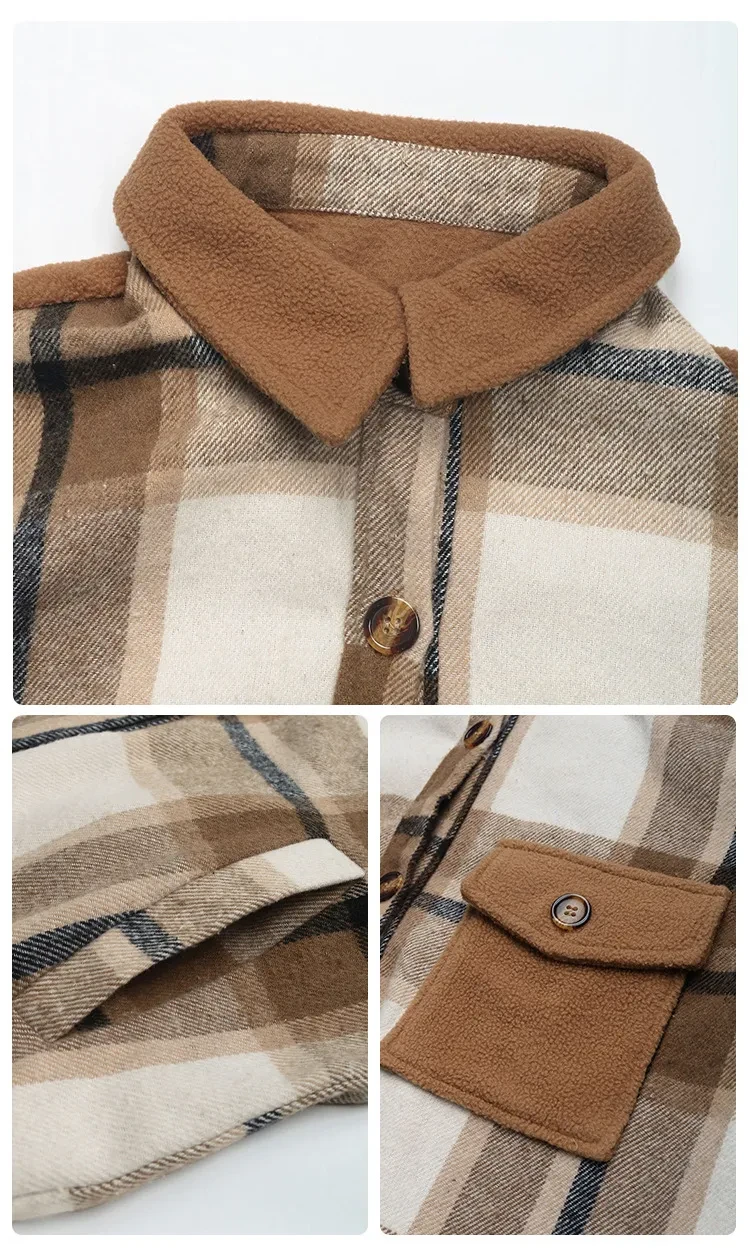 Women's Fashion Brushed Plaid Long Coat with Pockets, Winter Jacket Outerwear