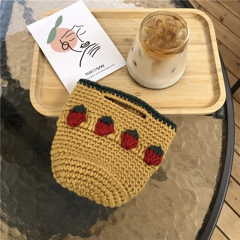 Cartoon Fruit Wool Knitted Storage Tote Bag