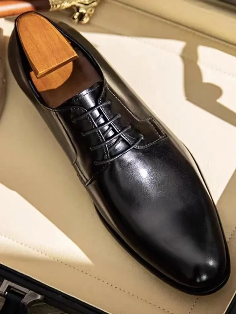 Men's Leather Shoes Breathable Lace Up Hand-rub Color