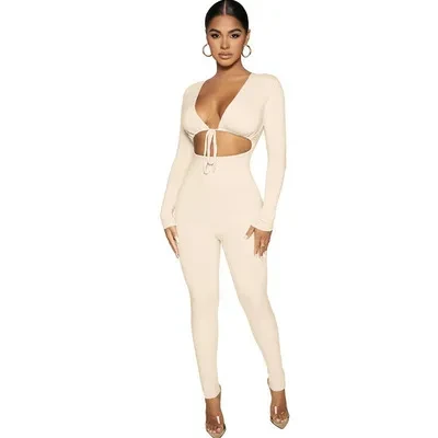 Women's Lace-up Cutout Long Sleeve Slim Fit Bodysuit