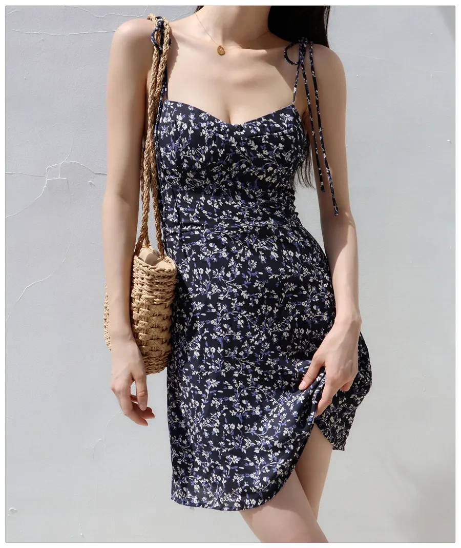 Women's Summer Low-cut Lace Up A- Line Slip Dress