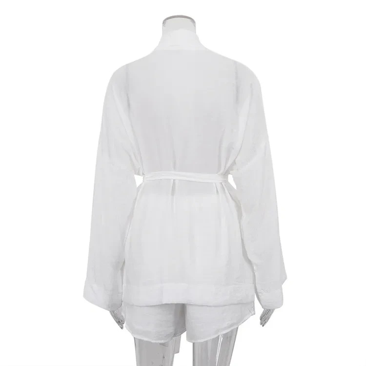 French Style Long Sleeve Lace-up Top Loose Shorts Suit