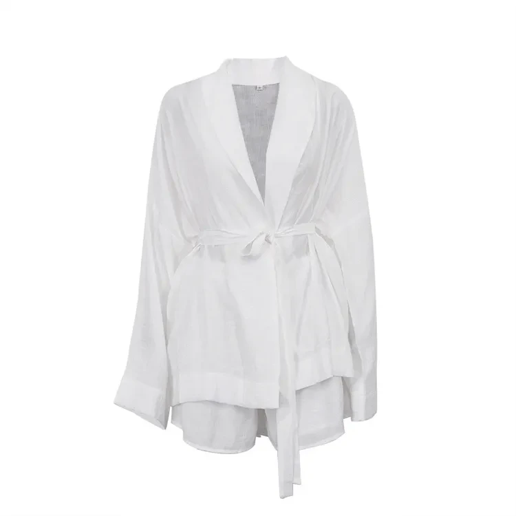French Style Long Sleeve Lace-up Top Loose Shorts Suit