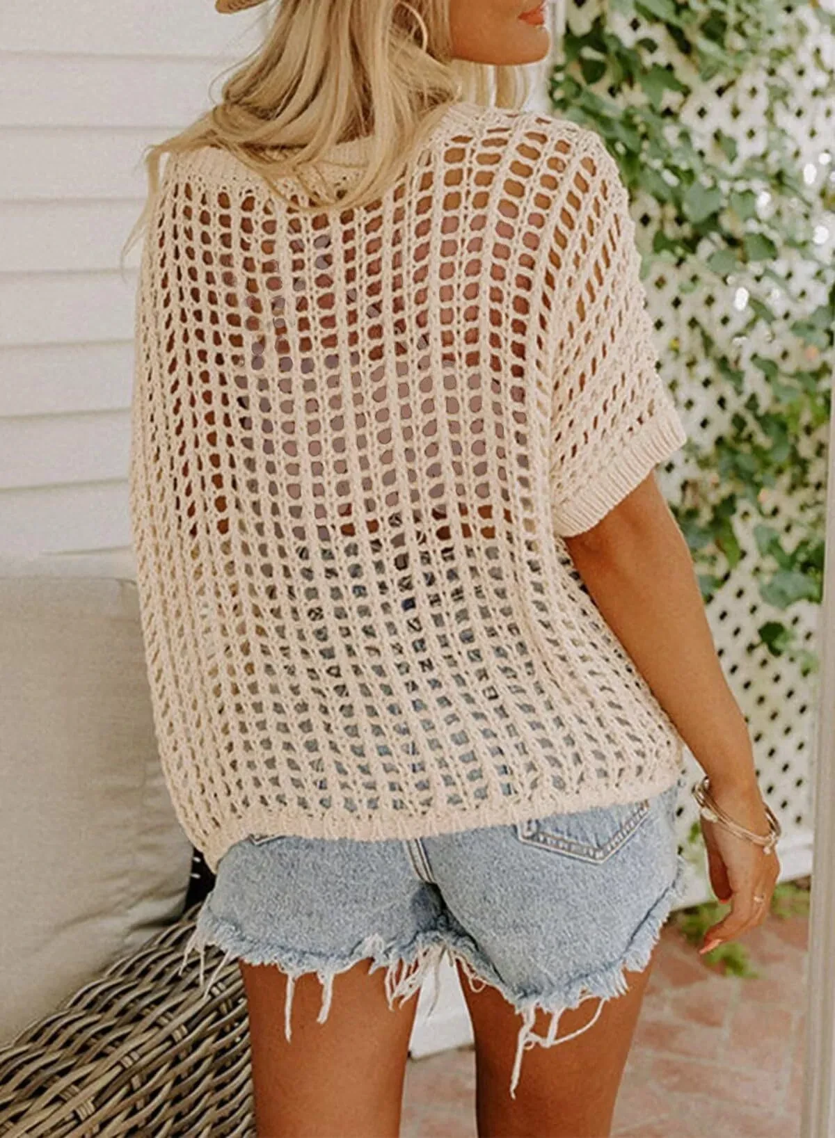 Sexy Cutout Empty Top Pullover Beach Cover-up Knitted Sweater