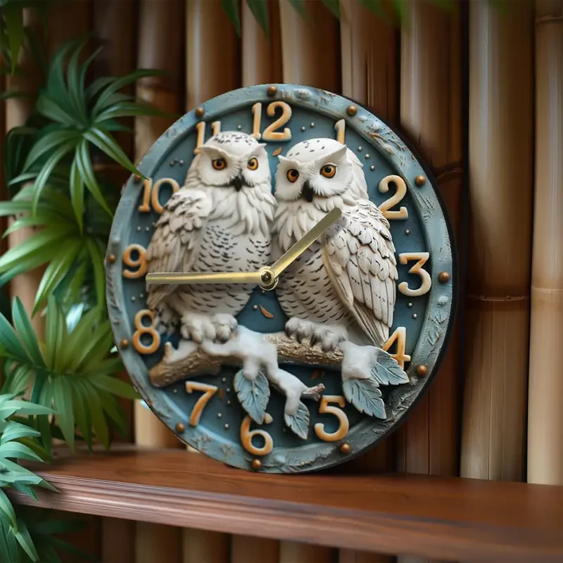 Charming Snowy Owl 8-Inch Silent Wall Clock
