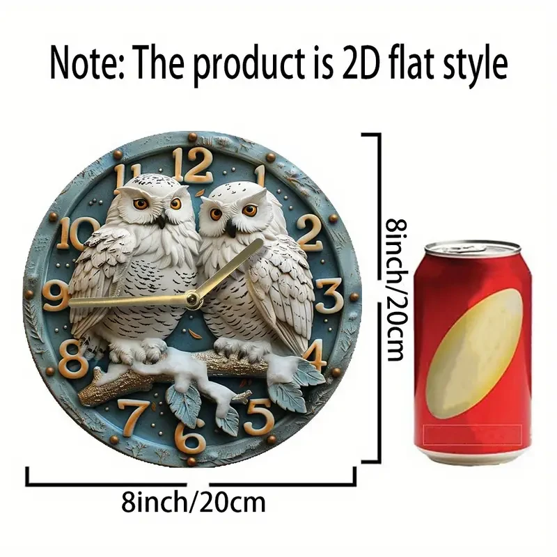 Charming Snowy Owl 8-Inch Silent Wall Clock