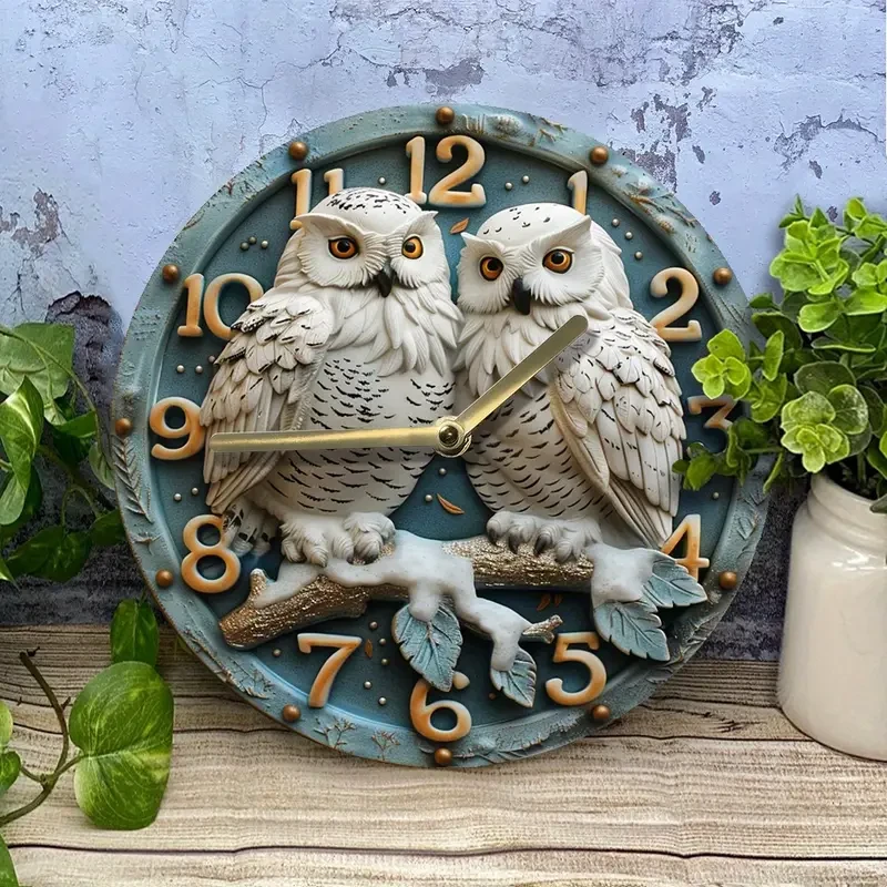 Charming Snowy Owl 8-Inch Silent Wall Clock