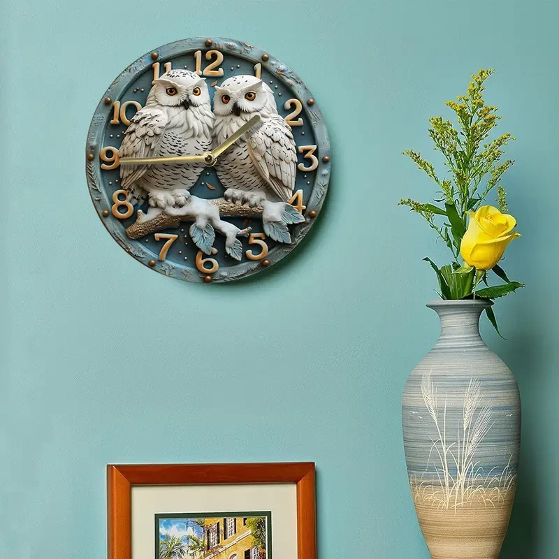 Charming Snowy Owl 8-Inch Silent Wall Clock