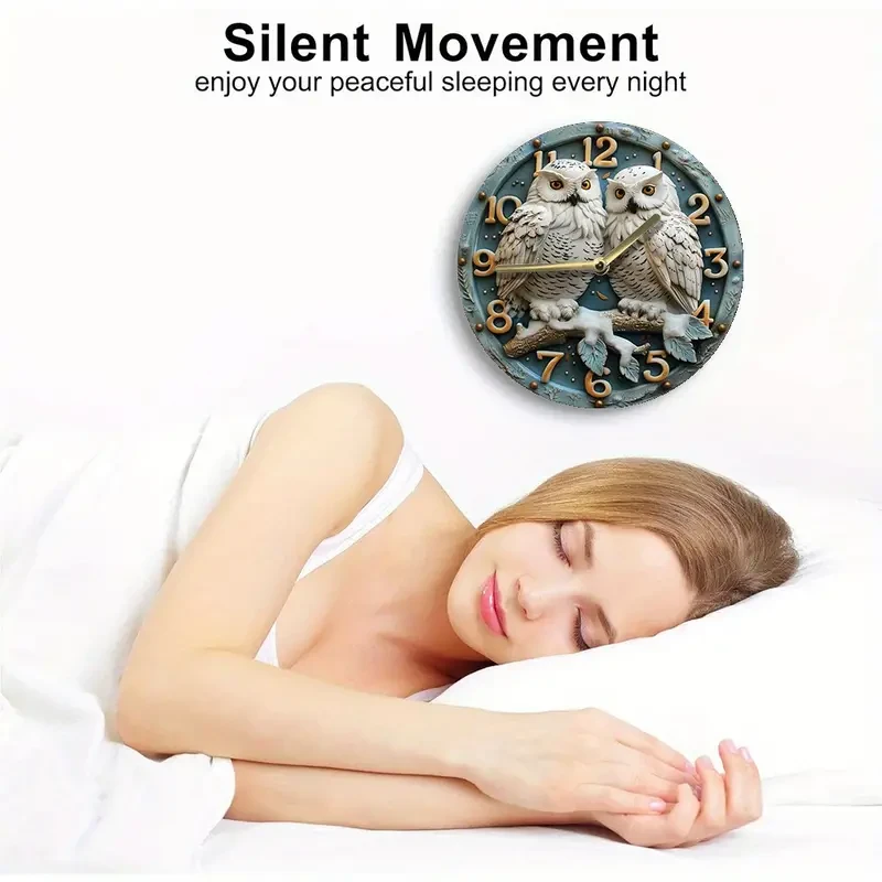 Charming Snowy Owl 8-Inch Silent Wall Clock