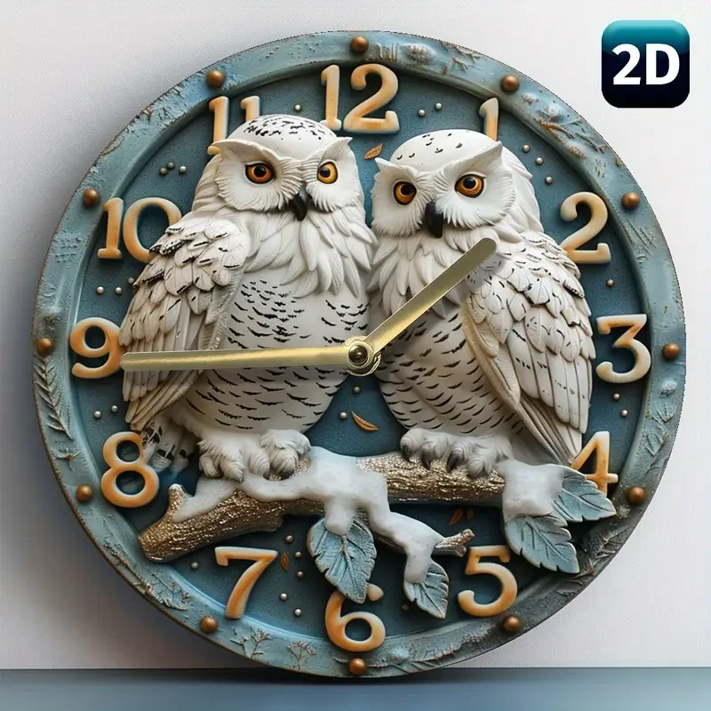 Charming Snowy Owl 8-Inch Silent Wall Clock
