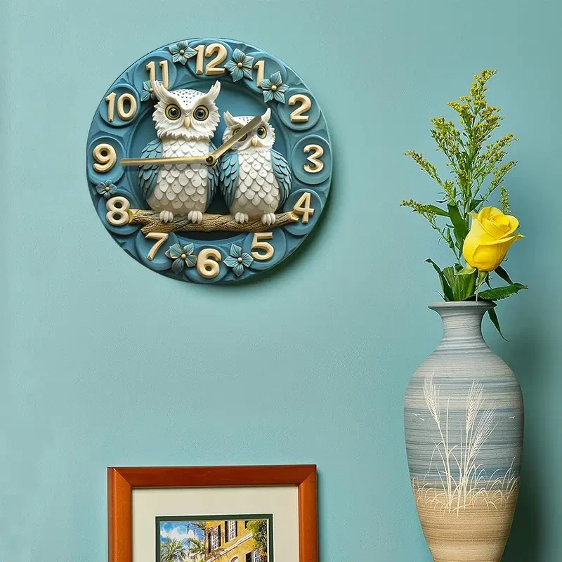 1pc Exquisite Owl-Shaped Wood Fiber Wall Art Clock
