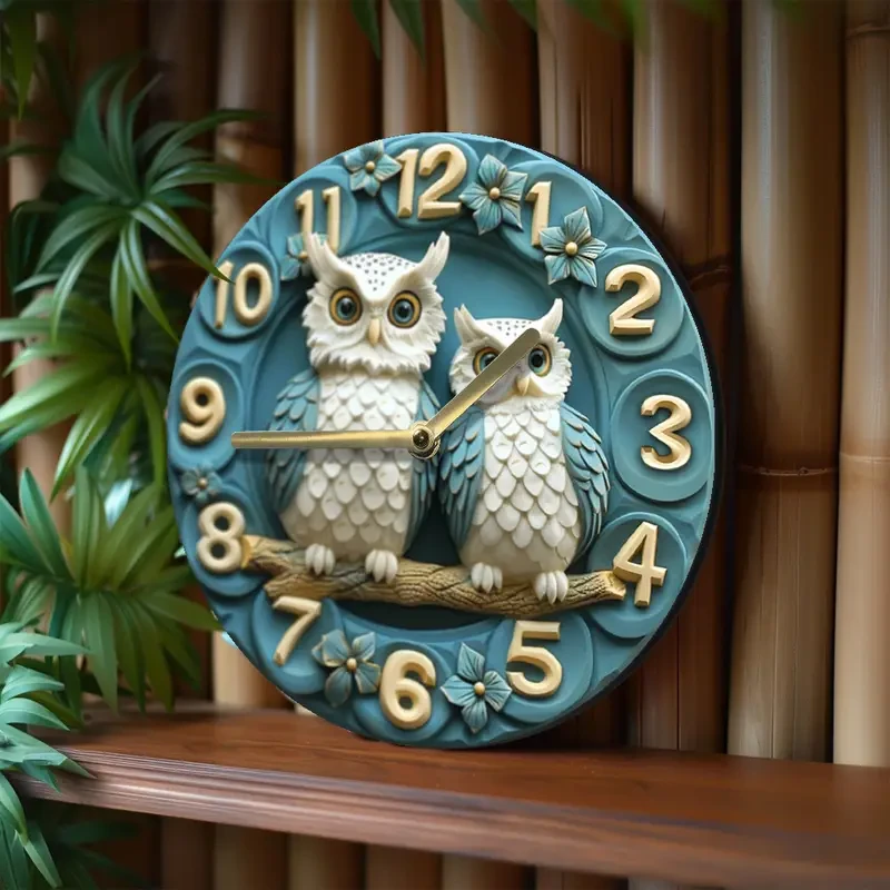 1pc Exquisite Owl-Shaped Wood Fiber Wall Art Clock