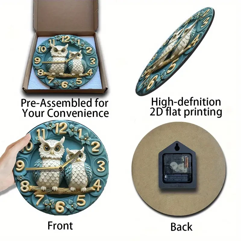 1pc Exquisite Owl-Shaped Wood Fiber Wall Art Clock