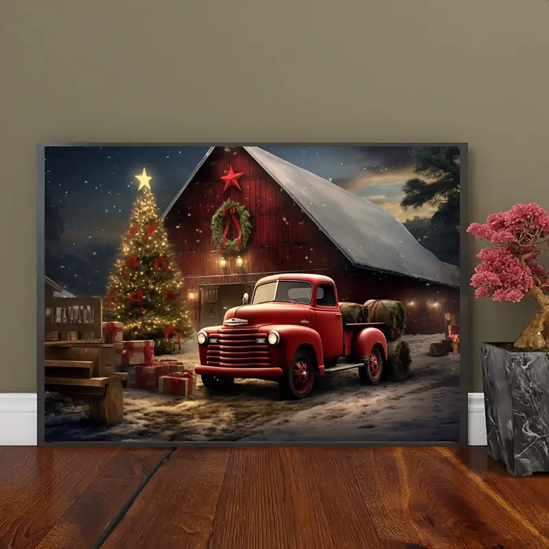 Vintage Red Truck Canvas Art Print, 30.48x40.64cm