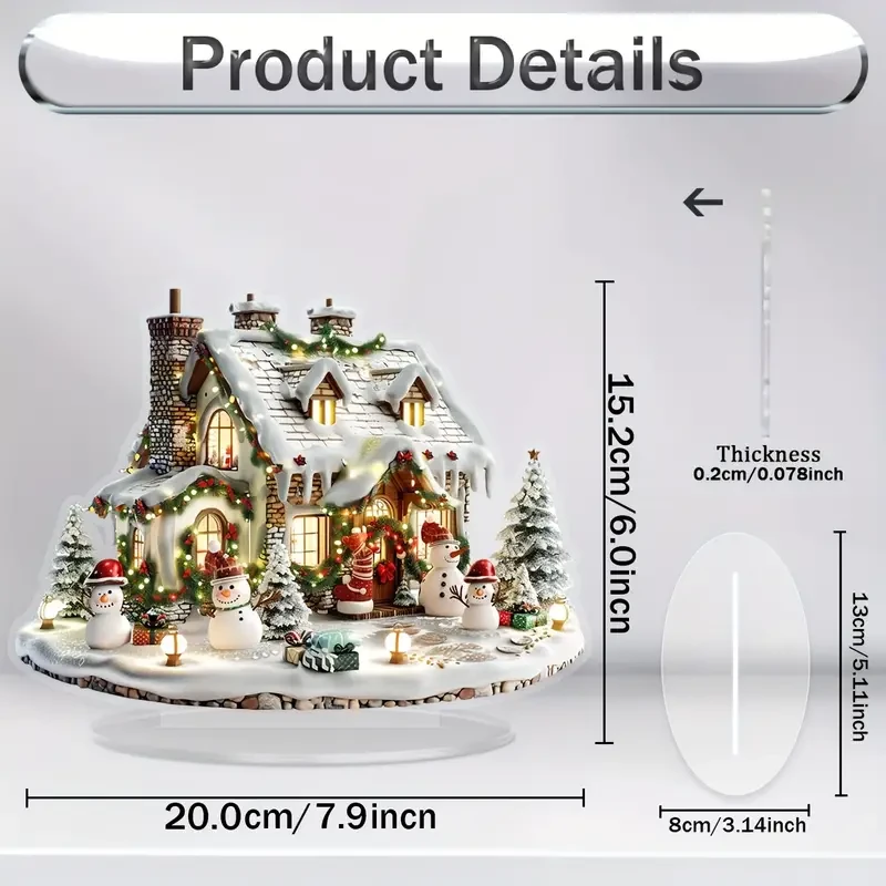 1pc Winter Wonderland Acrylic House with Snowmen & Christmas Tree
