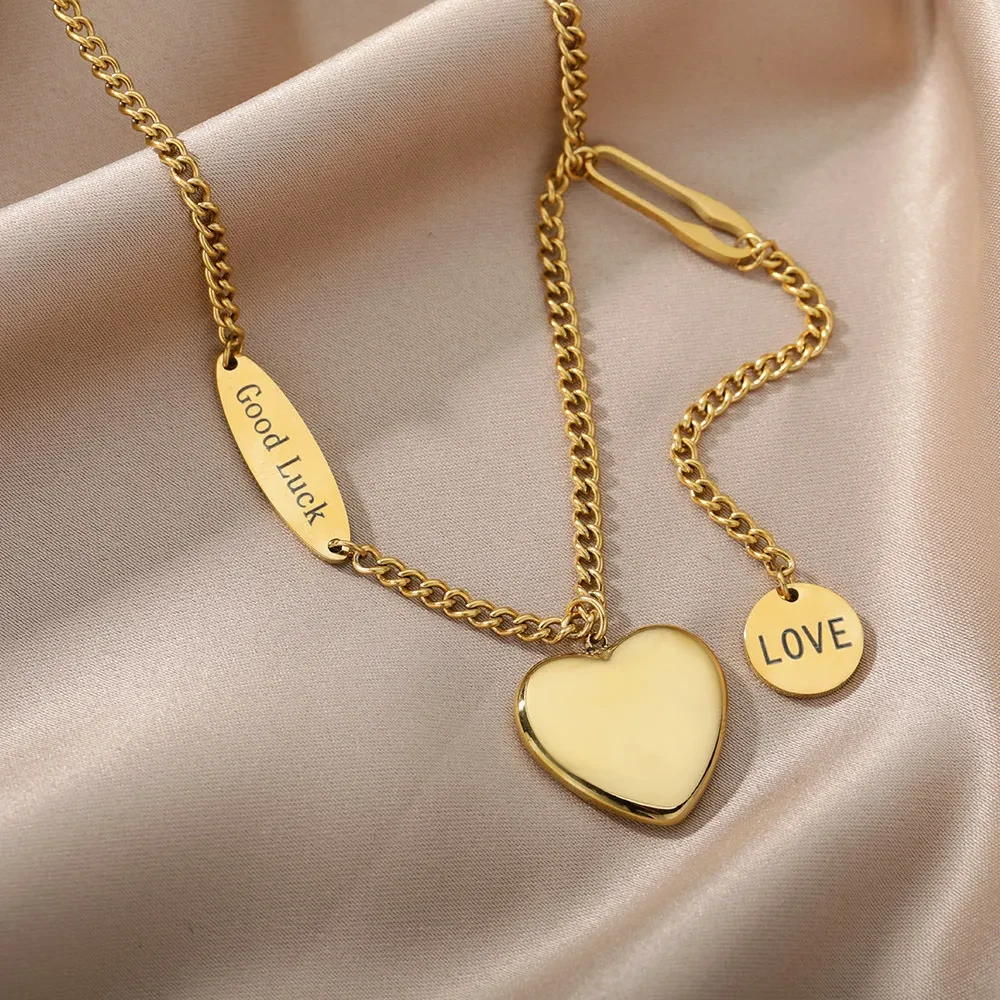Fashion Jewelry Multilayer Heart Pendant Necklaces For Women Stainless Steel Chain Choker Zircon Moon Star Necklace Femme Wedding Jewelry Gift