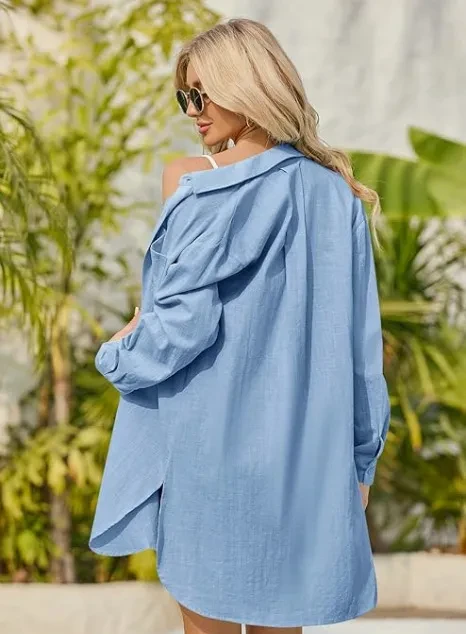 Long Shirt Loose Beach Bikini Cover Up Women Casual Beachwear