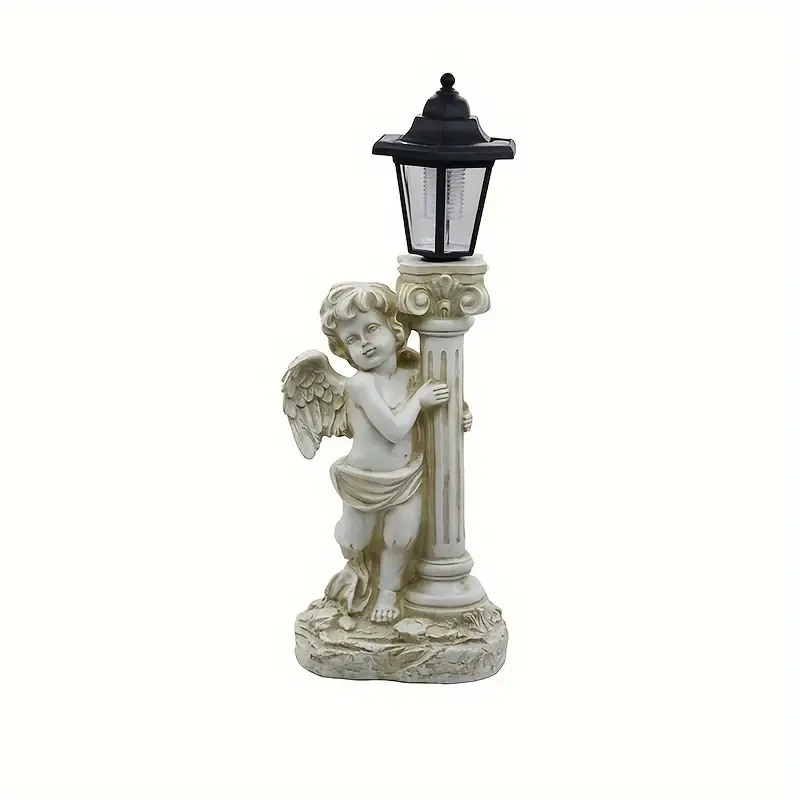 Vintage Roman Column Solar-Powered Angel Statue with Lantern
