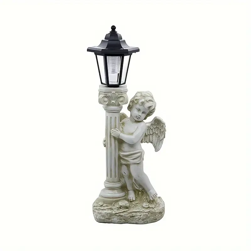 Vintage Roman Column Solar-Powered Angel Statue with Lantern